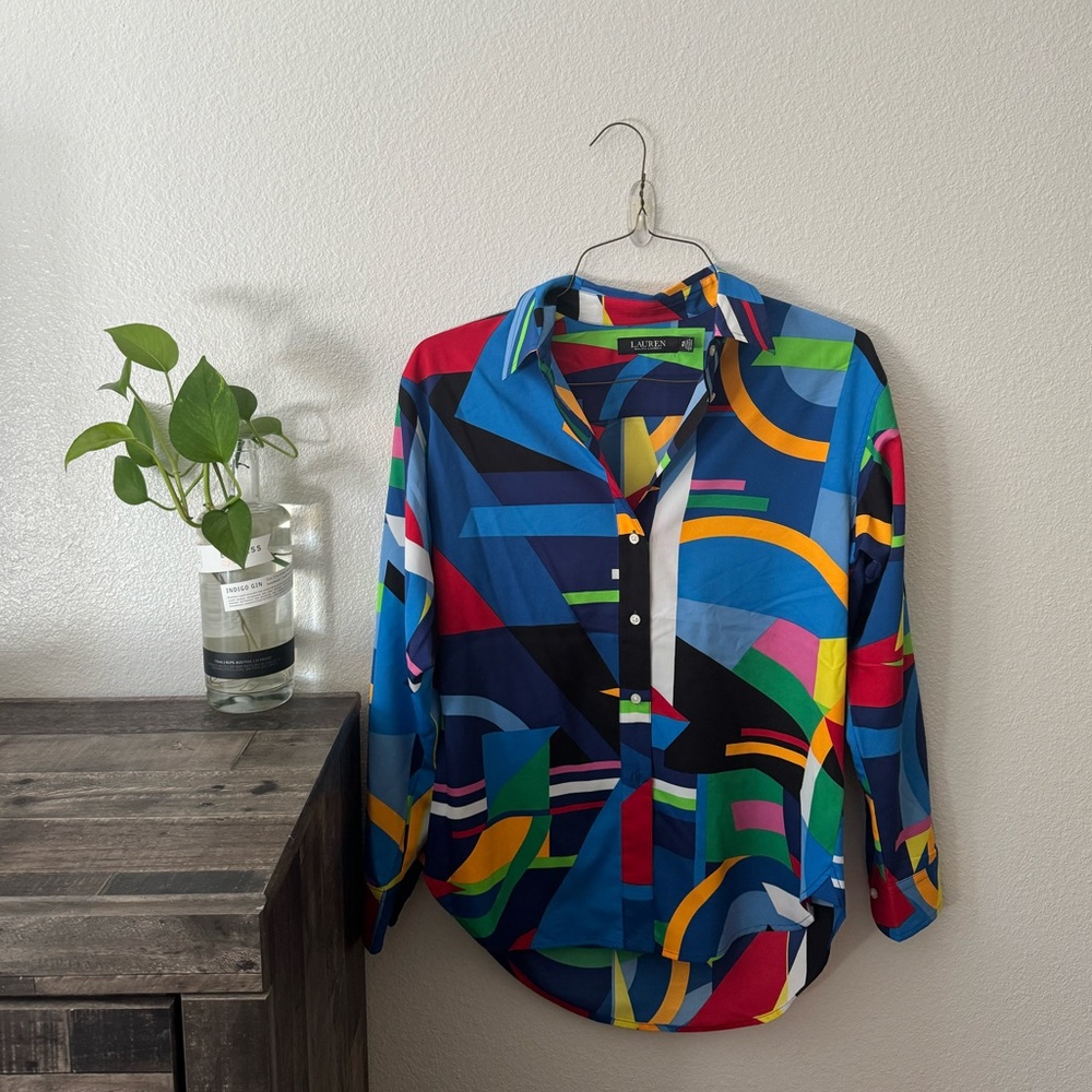 Lauren Ralph Lauren Black Label Blouse Button Up Shirt Abstract